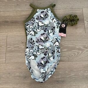 NWT Gym Gear Kids Blue White Floral Gymnastics/Dance Leotards Size Large 12